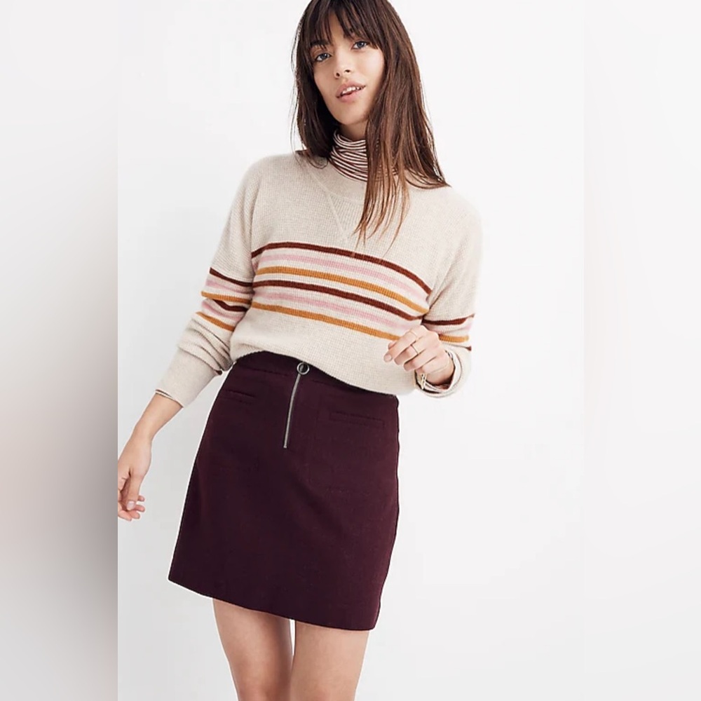 Madewell Fireside Front-Zip A-Line Wool Mini Skirt in Rich‎ Plum Burgundy Size 2